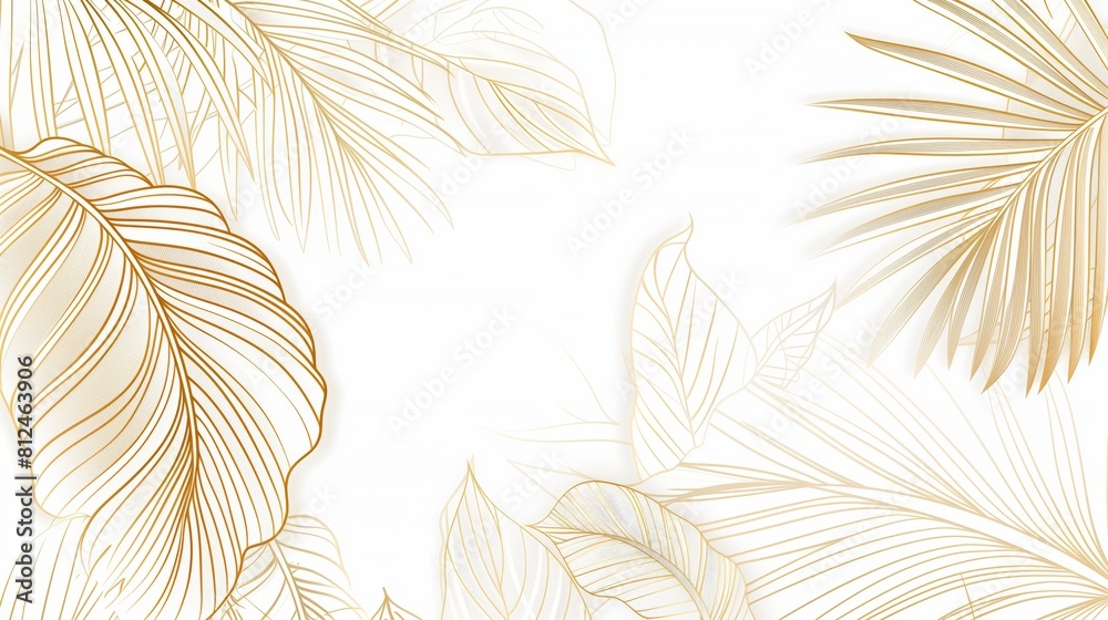 A palm tree with a white background featuring gold lines and leaves, website background, design template A palm tree with a white background featuring gold lines and leaves, website background, design template