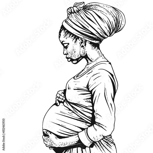Vector clipart sketch of african pregnant woman