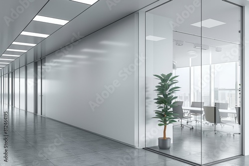 Empty Wall Mockup in Modern Office Interior created with Generative AI