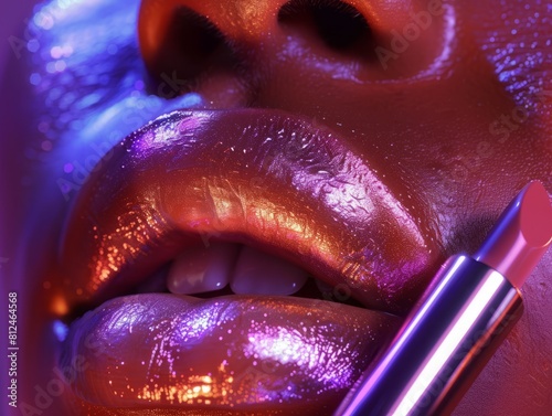 A woman's lips are painted with glittery lipstick
