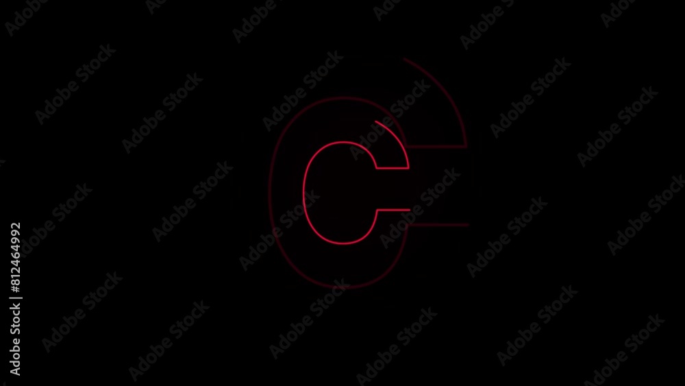 Trendy alphabet letter C animation with a glowing neon light effect on a solid black background. Trendy alphabet letter C animation with a glowing neon light effect on a solid black background.