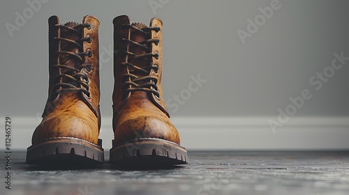 A classic and timeless leather boot mockup on a solid gray background, showcasing its sturdy construction and versatile style, all photographed in high definition to convey its durability.