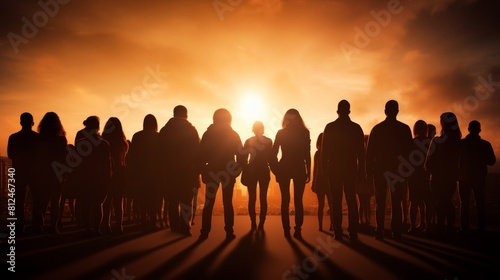 Ambitious silhouettes in a crowd symbolize relentless pursuit of business goals.