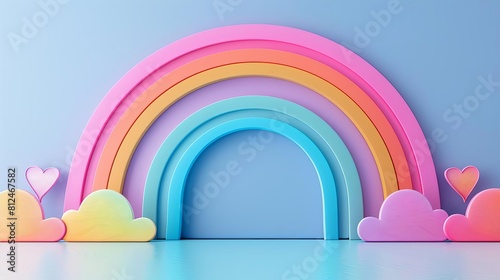 Soft pastel rainbow gradient flat design side view soothing colors theme 3D render Complementary Color Scheme