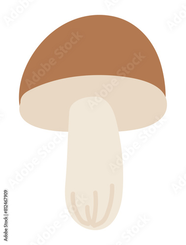 Forest mushroom in flat design. Autumn edible fungus with brown cap. Vector illustration isolated.