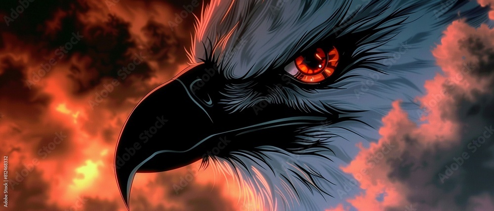 The intense gaze of an eagles eye, captured in stunning detail, against the backdrop of a cloudy sky, symbolizing strength and keen vision The intense gaze of an eagles eye, captured in stunning detail, against the backdrop of a cloudy sky, symbolizing strength and keen vision