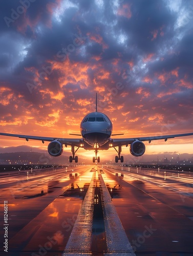 Plane Takes Flight Into Vibrant Sunset Skies Embarking on a Journey of Possibilities