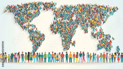 World population flat design front view demographic theme cartoon drawing vivid
