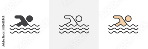 Competitive Swimming Icon Set. Pool and Sport Vector Symbol.