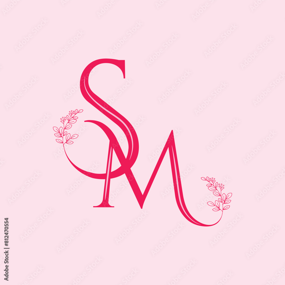 Elegant Floral Wedding Logo For Latter S & M Elegant Floral Wedding Logo For Latter S & M