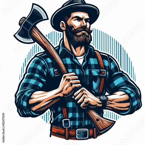 lumberjack wood cutter logo man