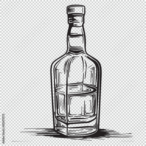 Simple line art alcohol bottle, black vector logo icon on transparent background