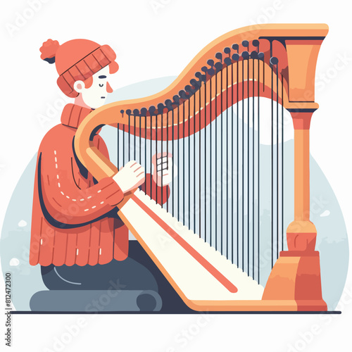 Little Girl Perform on Stage with Harp