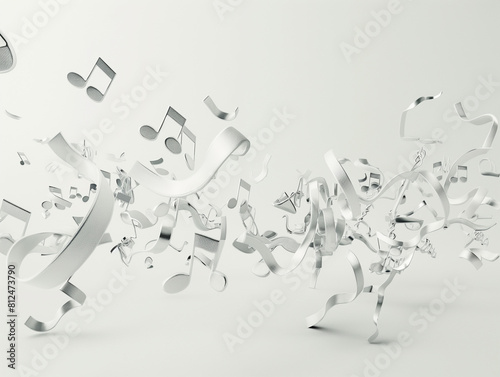 Silberne fliegende Notenschlüssel der Musik auf hellen Hintergrund