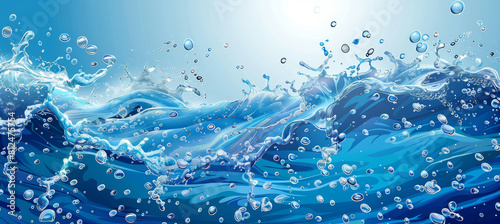 Blue Background  Dynamic Water Wave and Bubbles