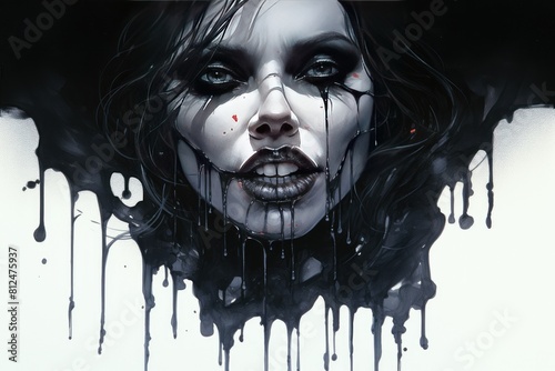 Vampire undead creature creepy  dripping ink drawing