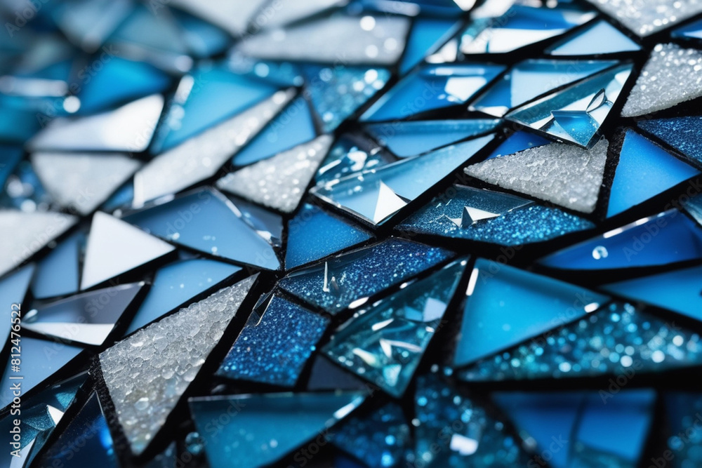 Luxurious sparkling ocean blue broken glass mosaic art. generative ai Luxurious sparkling ocean blue broken glass mosaic art. generative ai