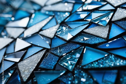 Luxurious sparkling ocean blue broken glass mosaic art. generative ai