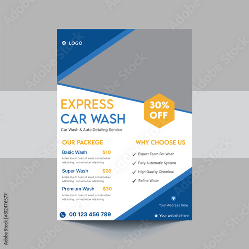 Car Wash Flyer, Car Cleaning Service template, a4 car wash service flyer, automobile wash service leaflet design, Car Wash Business Promotion Poster