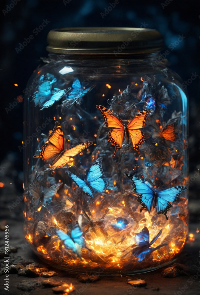 3D rendered image of Colorful Butterfly in a Jar 3D rendered image of Colorful Butterfly in a Jar
