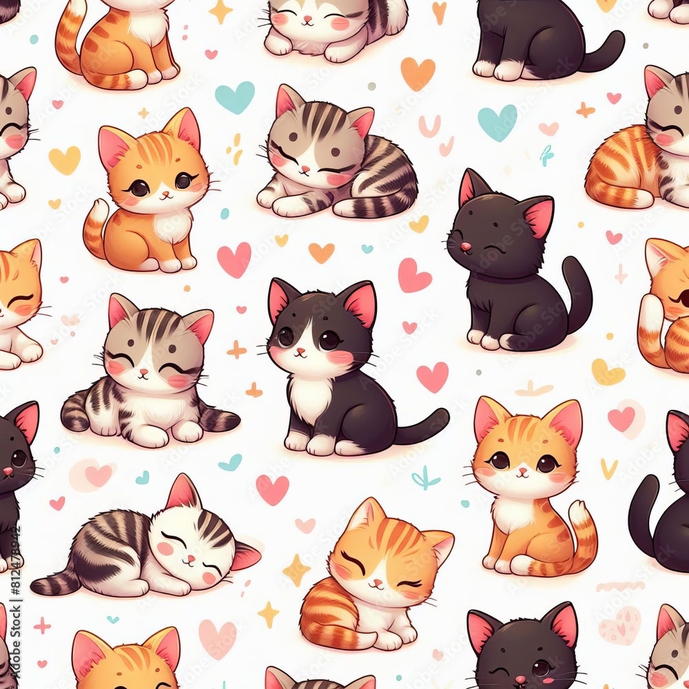 Obraz premium A pattern of cats and hearts image attractive lively has illustrative meaning illustrator.