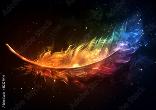 Fiery Rainbow Feather: Vibrant Colors and Fiery Glow Forming in Flames