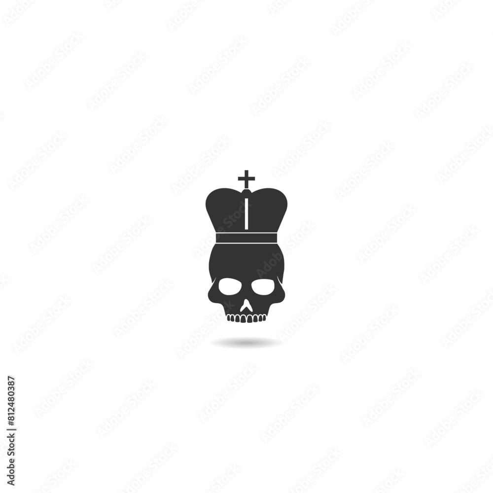 Fototapeta premium Black skull and crown icon with shadow
