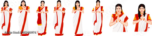 Bengali Women Saying Namaste, Welcome, Namaste Standing Girl illustration