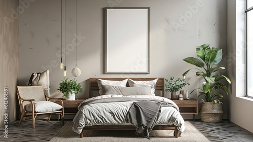Frame mockup PSD   Free frame mockup for A size bedroom poster
