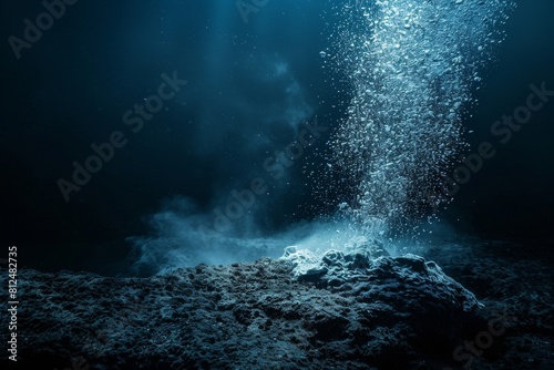 Underwater volcanic vent releasing bubbles.