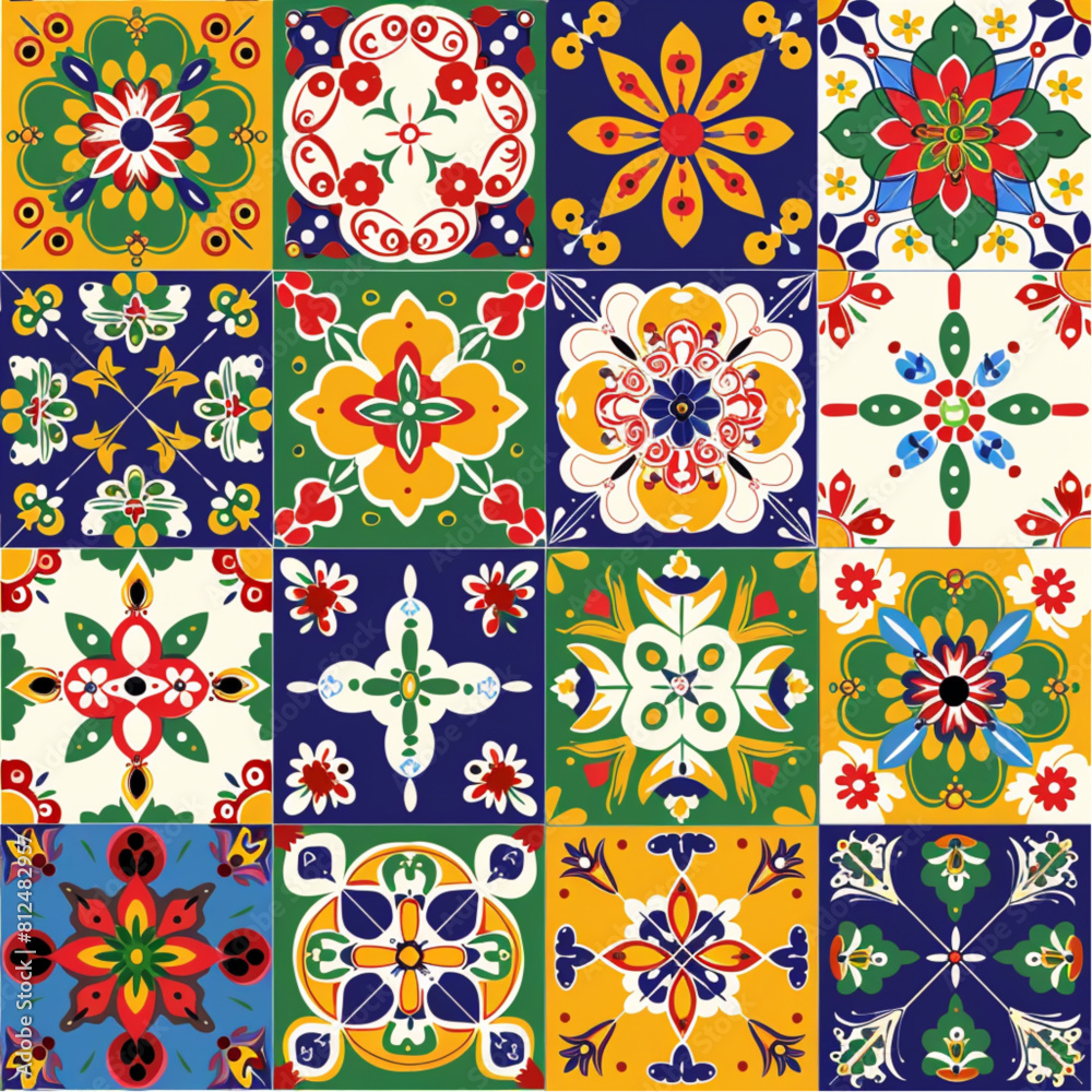 
Cinco de Mayo pattern, Mexican tile design with traditional patterns and colors, perfect for cultural decor or home decoration. Vibrant orange,