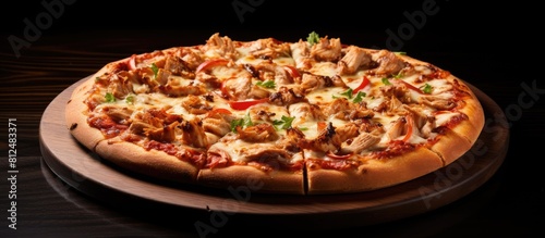 An isolated image of a delicious Italian pizza topped with savory chicken Perfect for any copy space image