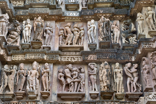 Khajuraho, India: world-famous reliefs. The relief shows the 3 phases of human life: youth, middle age and old age