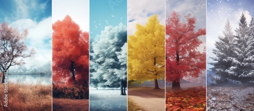 Vertical nature banners featuring winter spring summer and autumn scenes create a captivating collage for all four seasons The images provide ample copy space for text photo