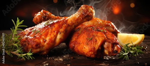 Barbecued chicken legs with copy space image