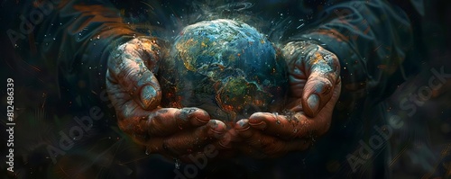 Lavalike hands gently holding the Earth, depicting the raw power of nature photo