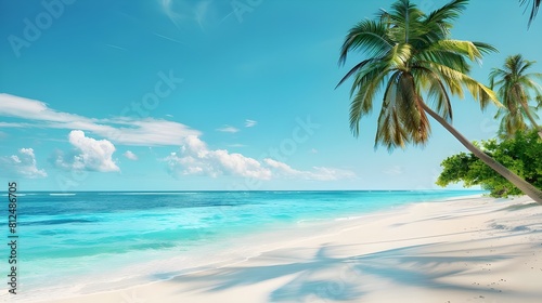 Travel destination  view on sandy beach  sun  sky  white clouds  beautiful landscape  summer holidays  vacation  travel