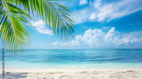 Travel destination  view on sandy beach  sun  sky  white clouds  beautiful landscape  summer holidays  vacation  travel