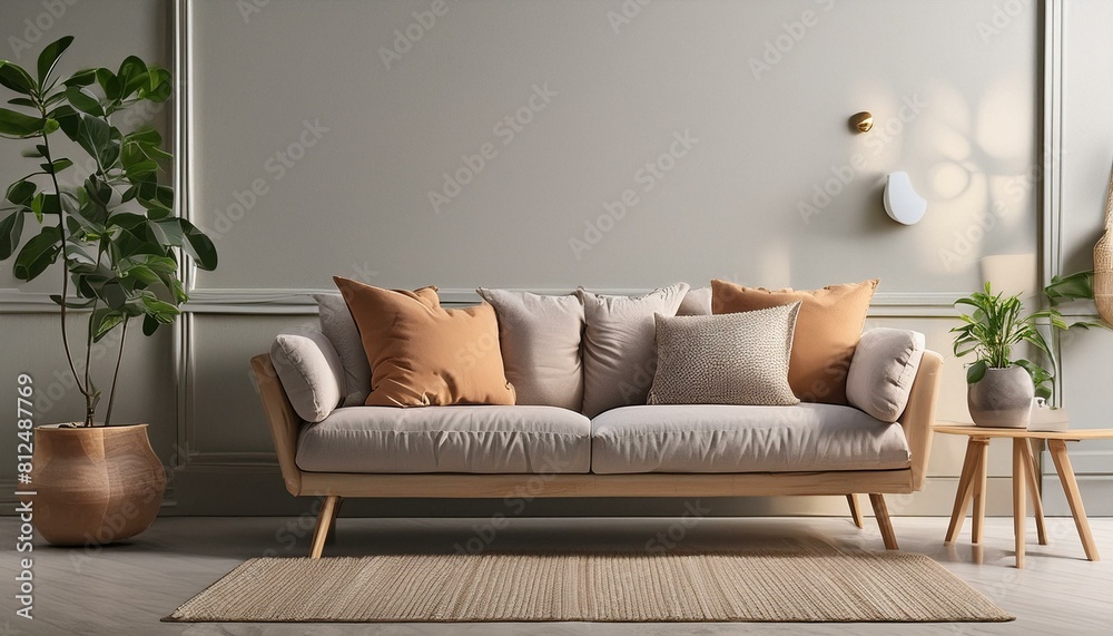 Fototapeta premium mock up modern interior sofa in living room, empty wall, 3D render,sofa, interior, room, furniture, home, couch, wall, living, design, chair, comfortable, house, floor, decor, apartment, 