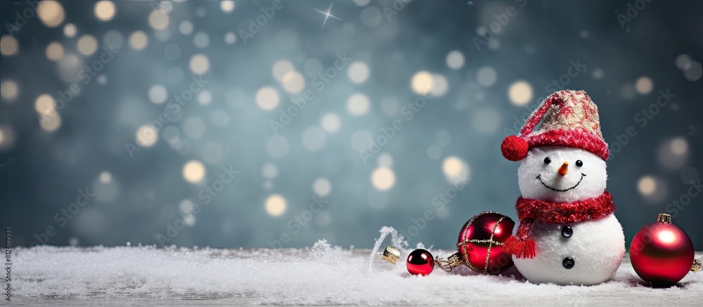 Decorative snowman with balls of thread and Santa hat creating a charming copy space image Decorative snowman with balls of thread and Santa hat creating a charming copy space image