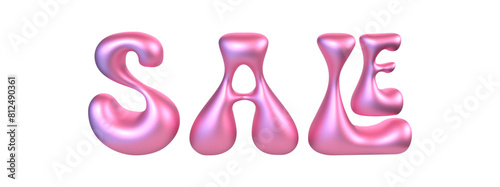 Shiny metallic pink font bubbly 3d text sale. typography. 3D balloon illustration. Glossy 3D vector off discount promotion isolated on the transparent background.