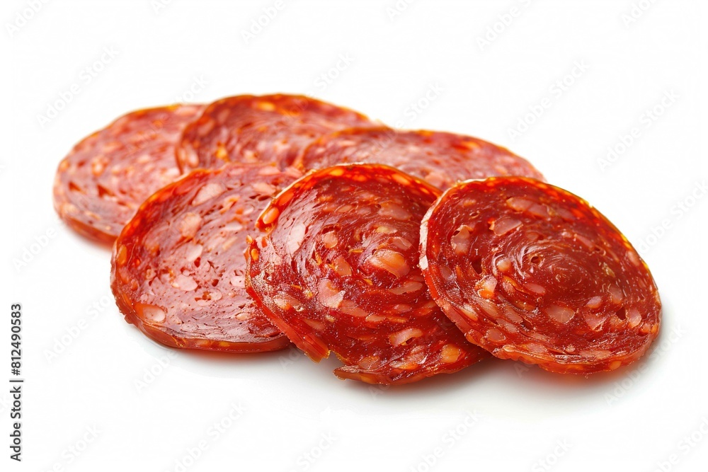 Pepperoni, uncooked, isolated on white Pepperoni, uncooked, isolated on white