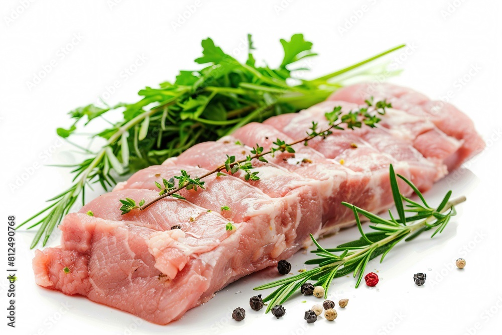 Pork loin, uncooked meat, isolated on white Pork loin, uncooked meat, isolated on white