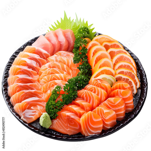 Salmon Sashimi platter on transparent png background