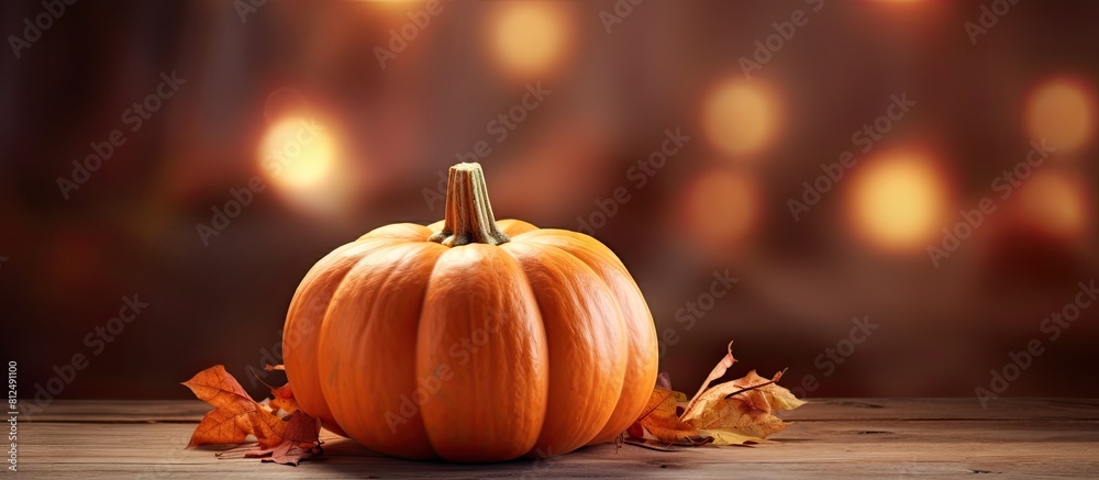The pumpkin emits a soft warm glow creating an enchanting ambiance Copy space image