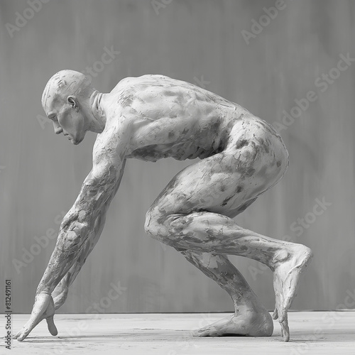 Four muscular men bodybuilder sculpture with dramatic lighting