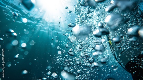 Underwater bubbles float to the surface in slow motion.
