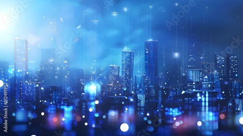 Sci-fi futuristic neon city of skyscrapers cityscape with space and light effect. Modern hi-tech  science  futuristic technology concept. Abstract digital high tech city design for banner background