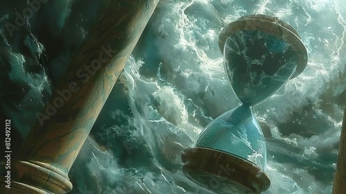The world suspended inside a giant hourglass, sands of time swirling around it