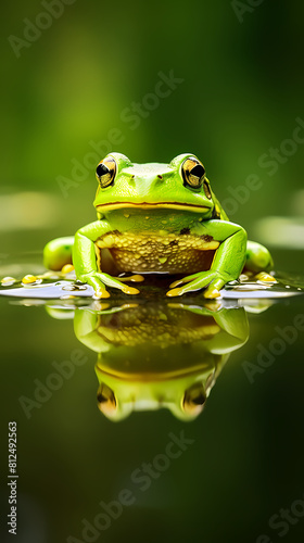 A frog with big eyes on the water photo